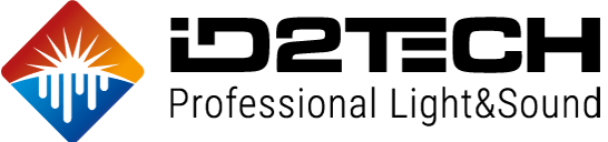 ID2-TECH Logo Paysage Logo paysage ID2 TECH avec graphique en dégradé dans un losange et texte 'Professional Light & Sound', pour une identité visuelle forte en intégration d'éclairage et son.