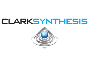 Clark Synthesis Logo de Clark Synthesis avec un dessin d'un transducteur et le texte en bleu et gris.