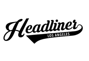 HEADLINER Logo de Headliner Los Angeles, avec un script élégant en noir et une forme de bannière qui évoque la culture et le style de Los Angeles.
