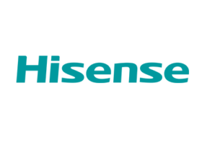 HISENSE Logo de Hisense, simple et direct, avec le nom de la marque en rouge sur un fond blanc.